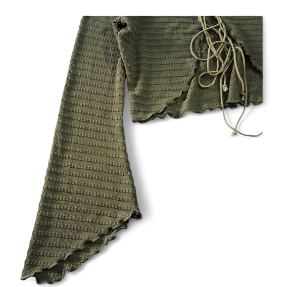 Romwe Hippie Lettuce Trim Tie Front Crop Top Womens Size Large - Picture 4 of 5